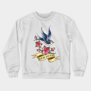 Love Tattoo with Swallow and Branch of Rose Crewneck Sweatshirt